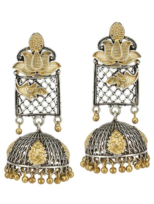 dual tone brass oxidised jhumka earring - 19768464 - Standard Image - 0