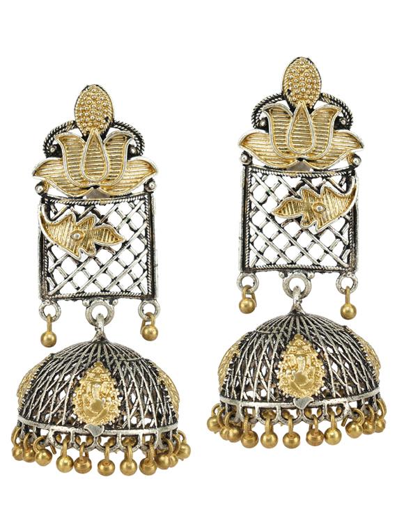 dual tone brass oxidised jhumka earring - 19768464 - Zoom Image - 0