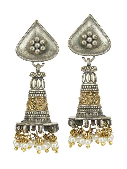 dual tone brass oxidised jhumka earring - 19768465 - Standard Image - 0