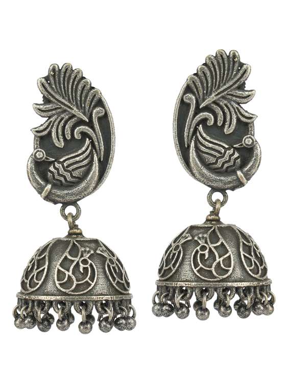 sliver brass oxidised jhumka earring