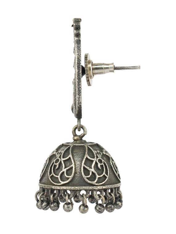 sliver brass oxidised jhumka earring - 19768468 -  Standard Image - 1