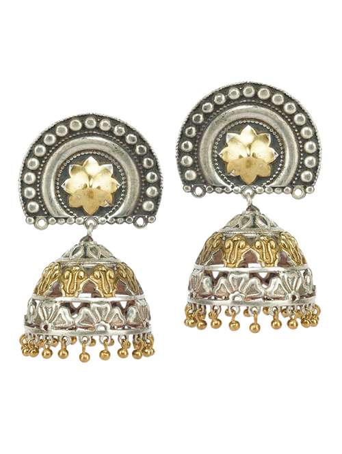dual tone brass oxidised jhumka earring - 19768470 -  Standard Image - 0