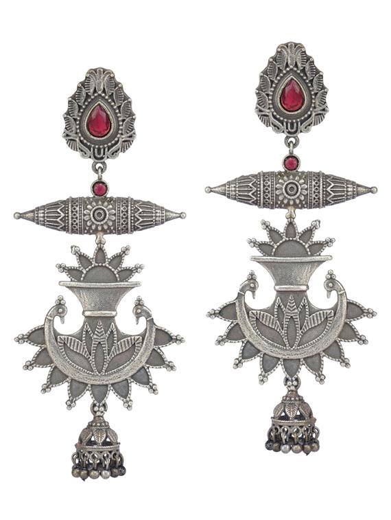 sliver brass oxidised drop earring - 19768474 - Zoom Image - 0