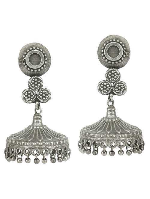 sliver brass oxidised jhumka earring - 19768475 -  Standard Image - 0