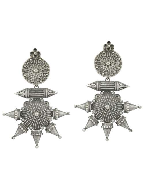 sliver brass oxidised drop earring - 19768476 - Standard Image - 0