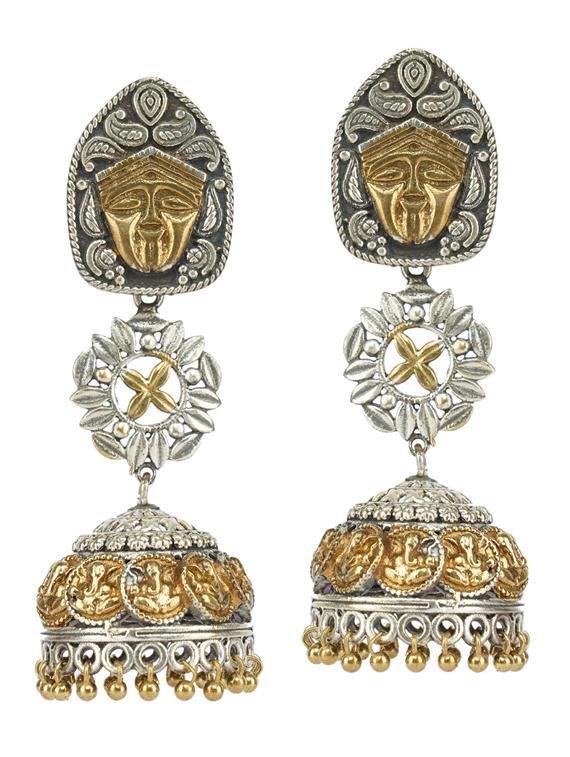 dual tone brass oxidised jhumka earring - 19768480 -  Zoom Image - 0