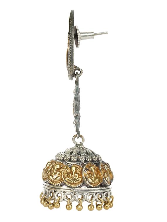 dual tone brass oxidised jhumka earring - 19768480 - Standard Image - 1
