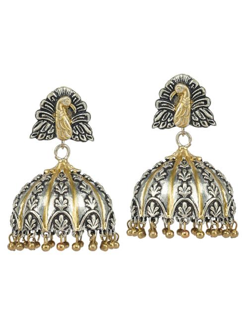 dual tone brass oxidised jhumka earring - 19768484 -  Standard Image - 0