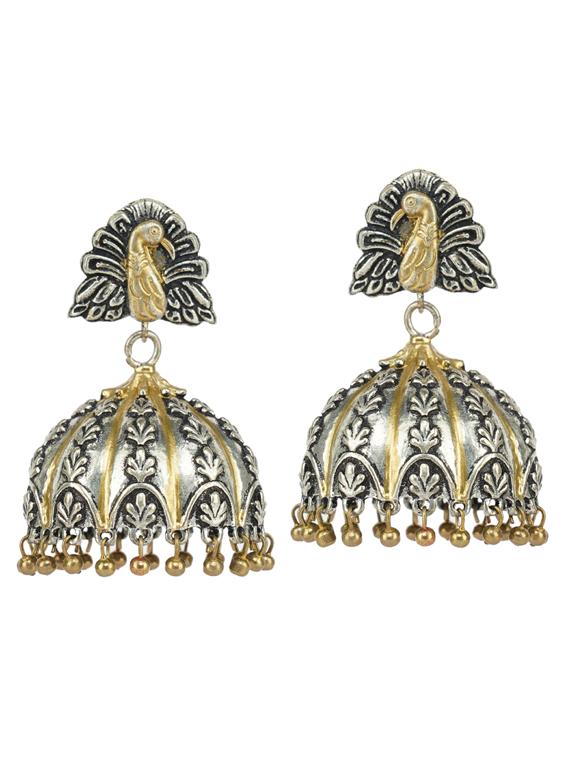 dual tone brass oxidised jhumka earring - 19768484 -  Zoom Image - 0