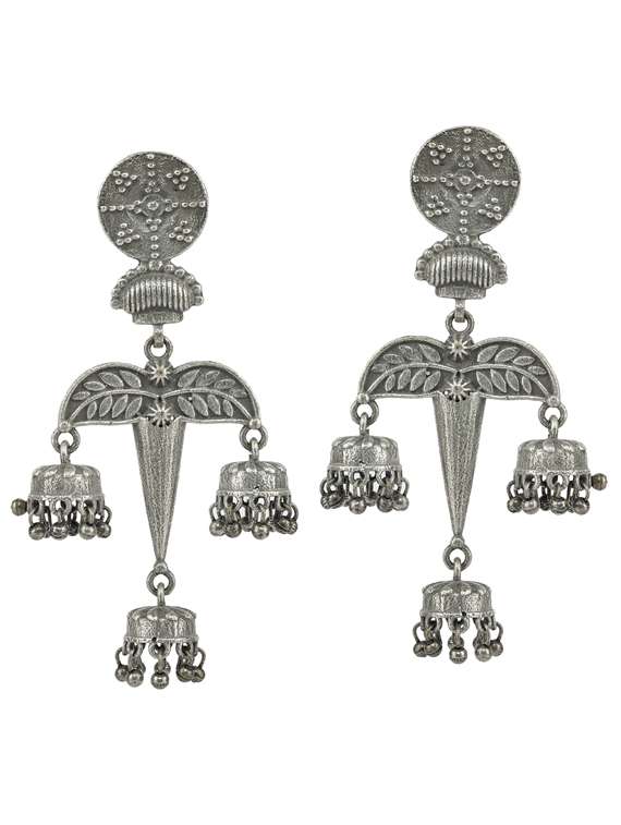 sliver brass oxidised drop earring - 19768485 - Zoom Image - 0
