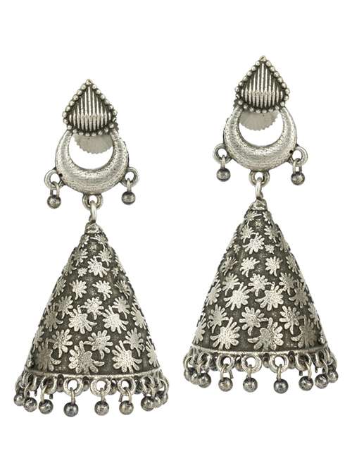 sliver brass oxidised jhumka earring - 19768487 -  Standard Image - 0
