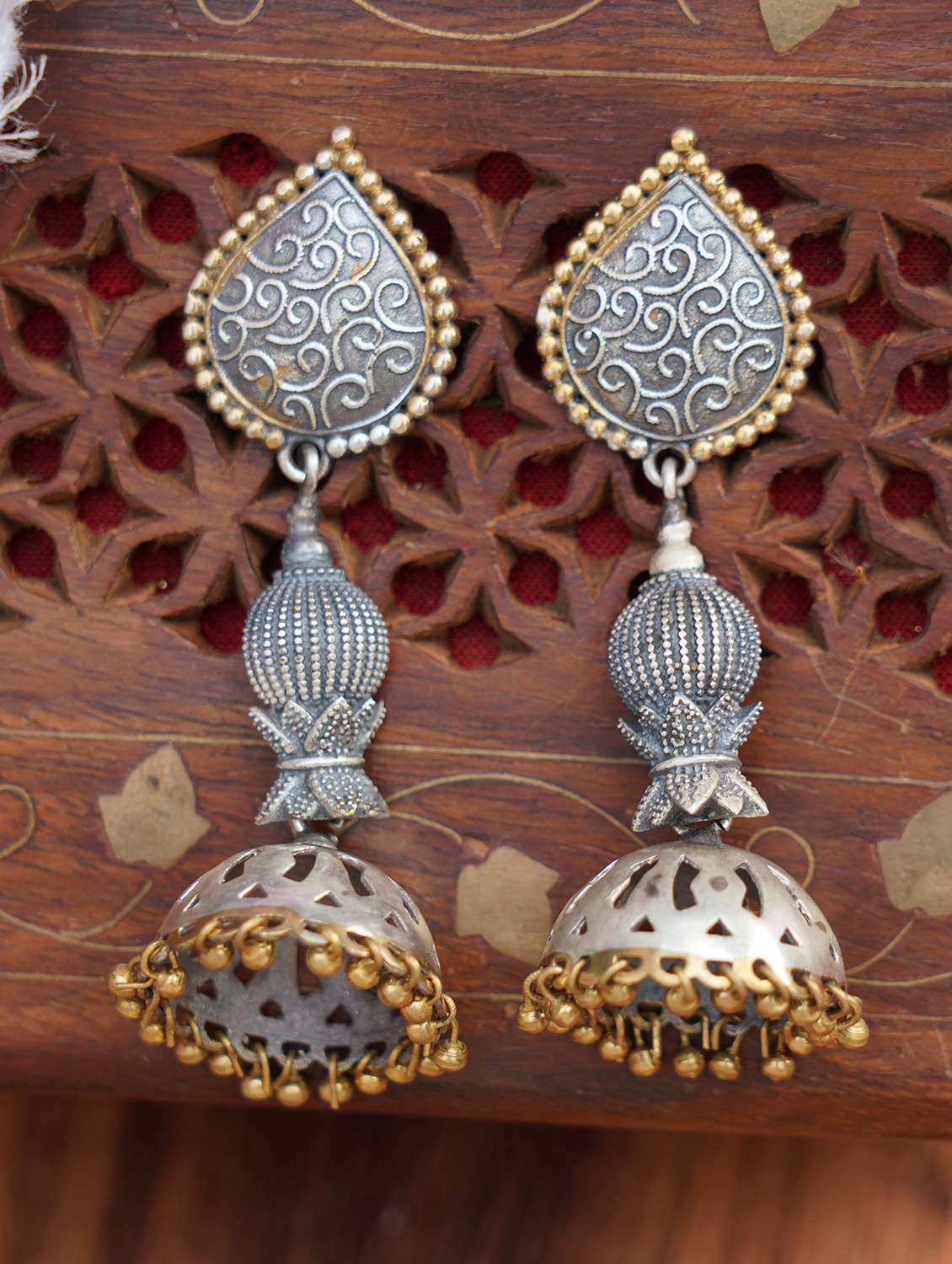 silver brass jhumka earring
