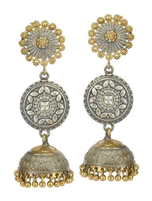 dual tone brass oxidised jhumka earring - 19768490 - Standard Image - 0
