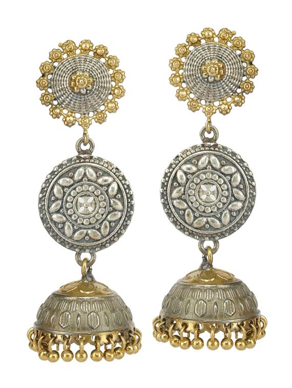 dual tone brass oxidised jhumka earring - 19768490 - Zoom Image - 0