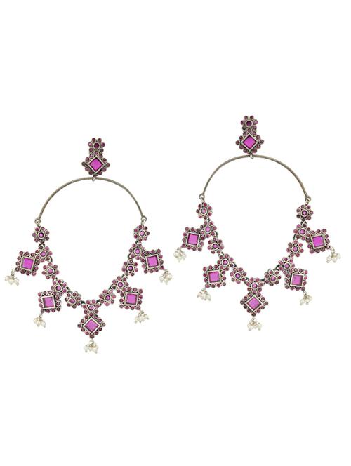 pink tone sliver brass oxidised bali earring - 19768494 - Standard Image - 0