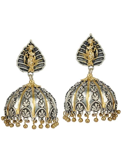dual tone brass oxidised jhumka earring - 19768495 - Standard Image - 0
