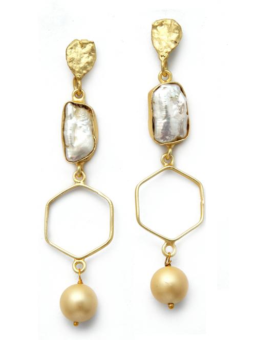 gold tone brass peral drop earring - 19768499 - Standard Image - 0