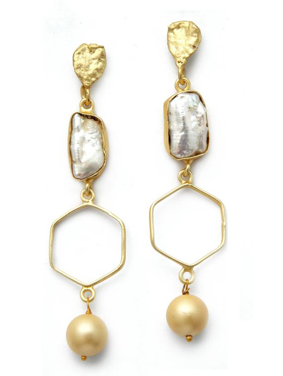 gold tone brass peral drop earring - 19768499 - Zoom Image - 0