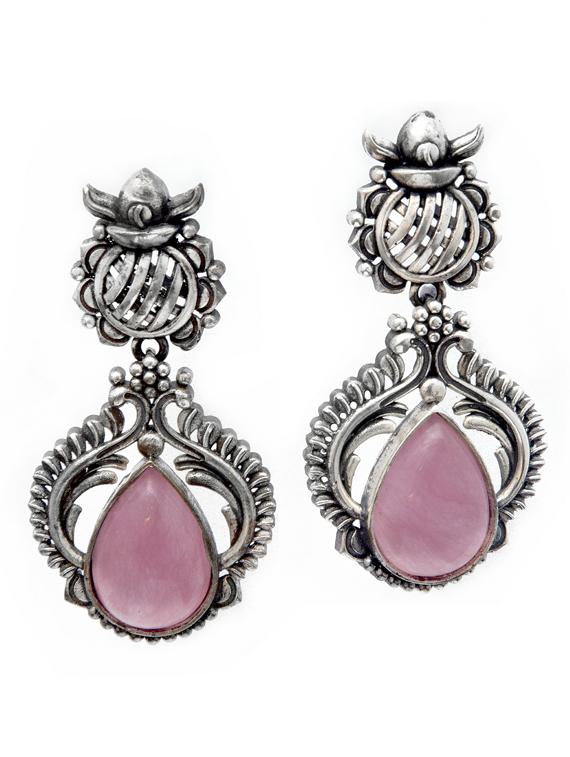 pink tone sliver brass oxidised drop earring - 19768501 - Zoom Image - 0