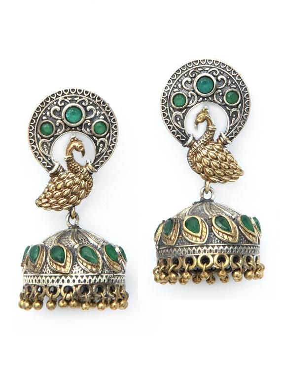 dual tone brass oxidised jhumka earring - 19768504 -  Zoom Image - 0