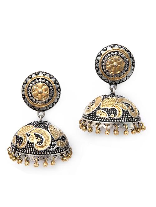 dual tone brass oxidised jhumka earring - 19768505 - Standard Image - 0