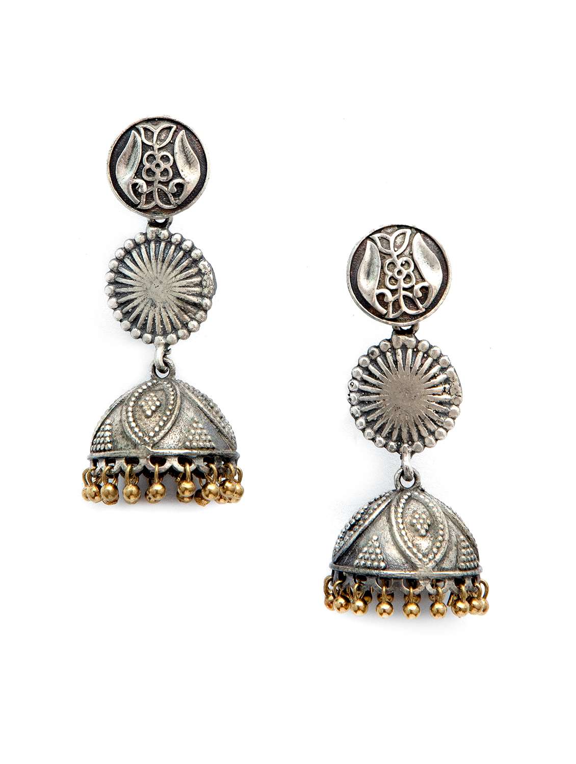 long pattern dual tone brass jhumka