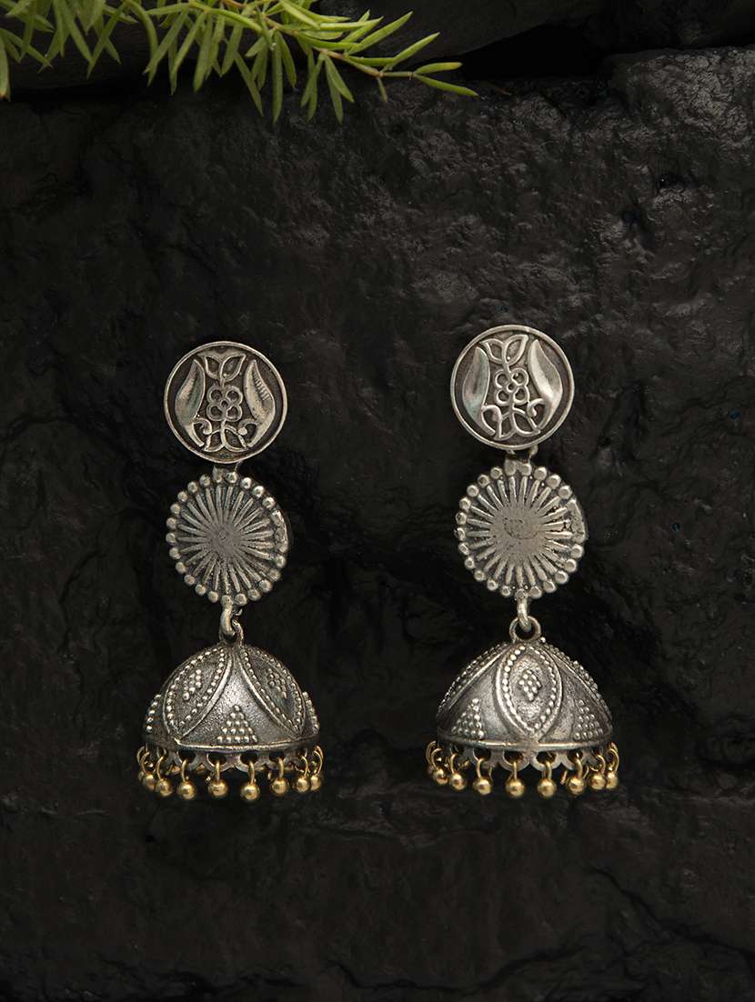 long pattern dual tone brass jhumka - 19768508 -  Standard Image - 1