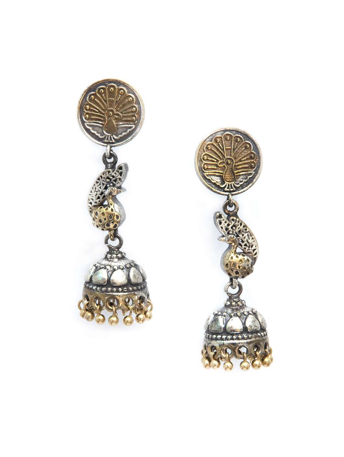 peacock design dual tone brass jhumka