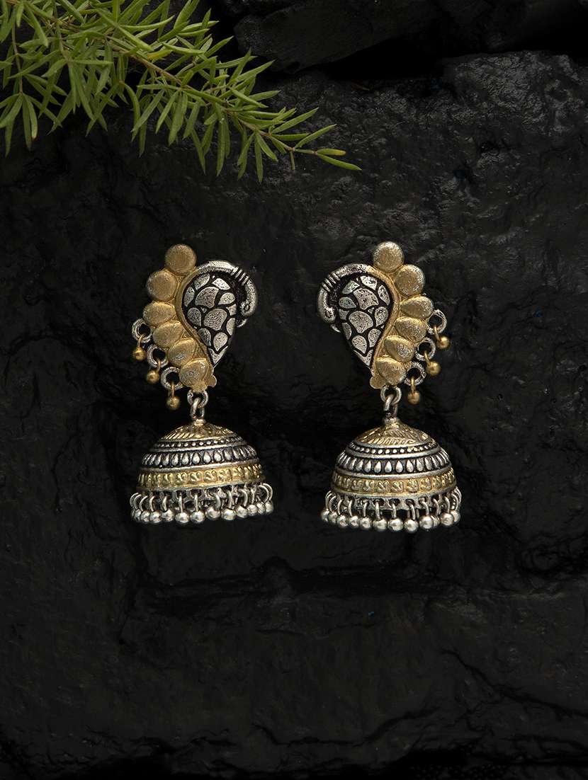 peacock with ghungroo pattern dual tone brass earrings - 19768514 - Standard Image - 1