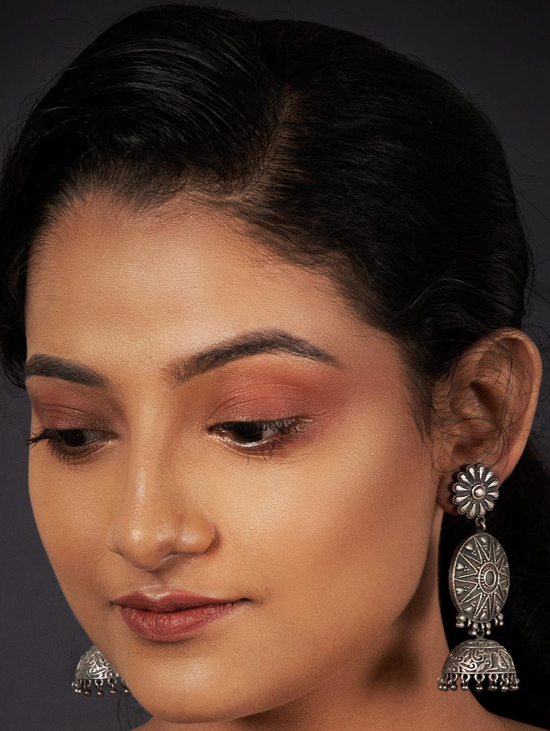 silver brass jhumka earring - 19768516 -  Standard Image - 1