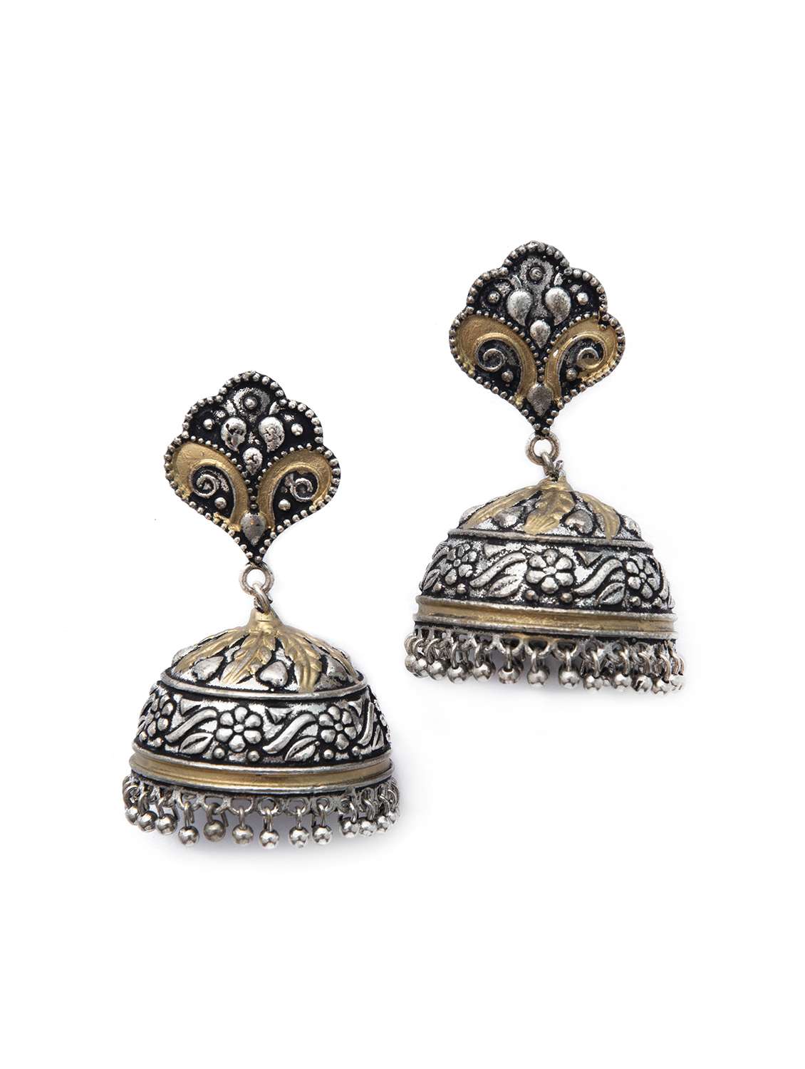 ghungroo style dual tone brass jhumka