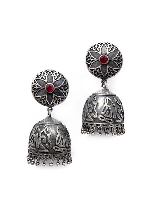 ghungroo pattern silver tone brass jhumka - 19768521 -  Standard Image - 0