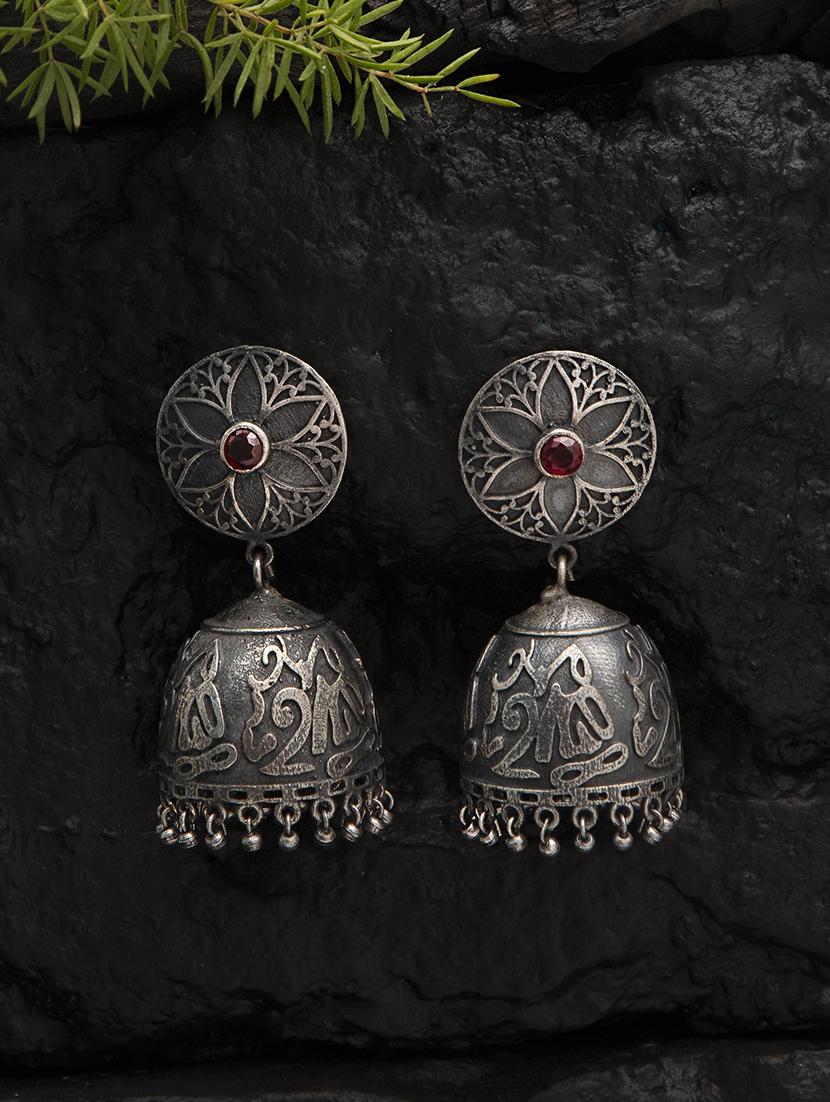 ghungroo pattern silver tone brass jhumka - 19768521 - Standard Image - 1