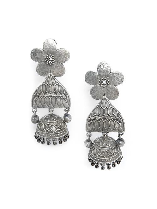 flower style silver tone brass jhumka - 19768524 -  Standard Image - 0