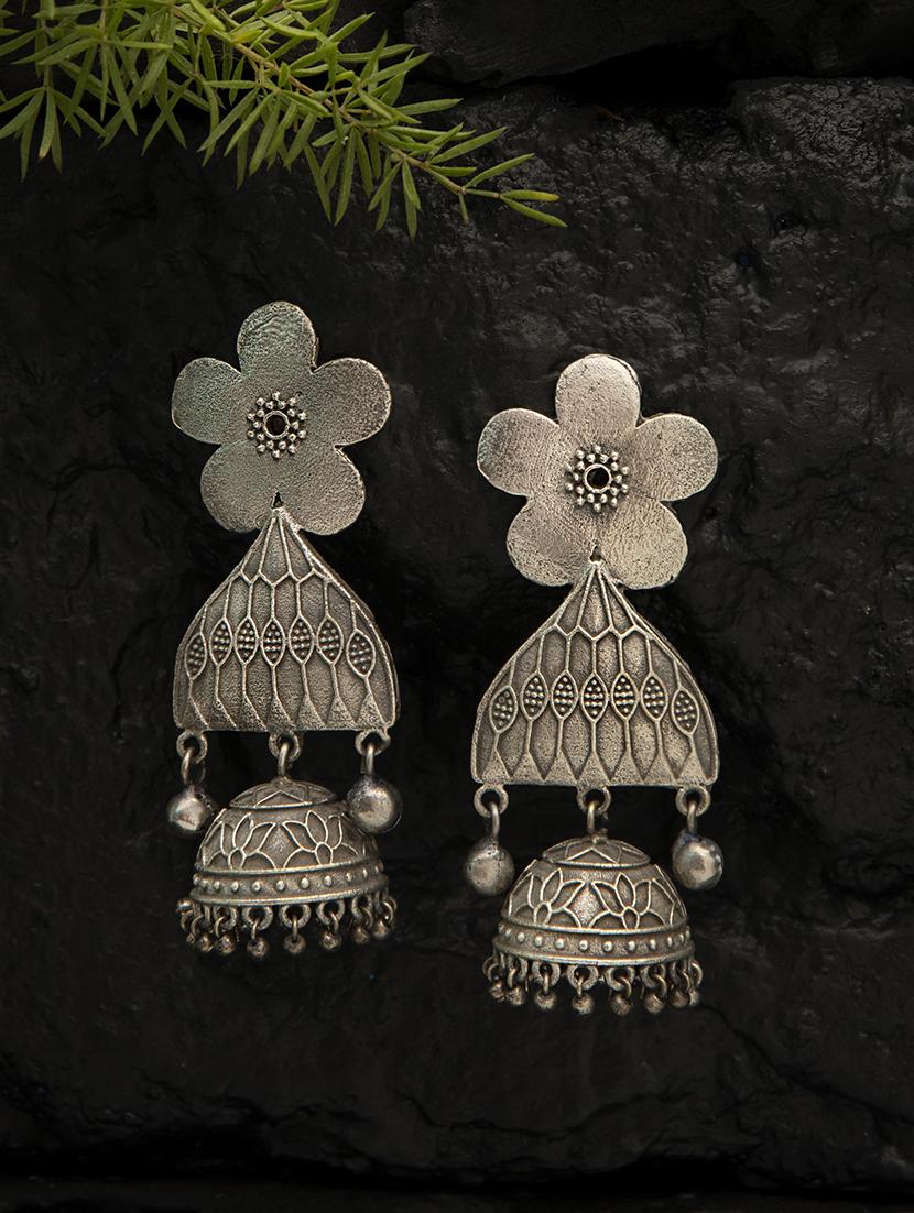 flower style silver tone brass jhumka - 19768524 -  Standard Image - 1