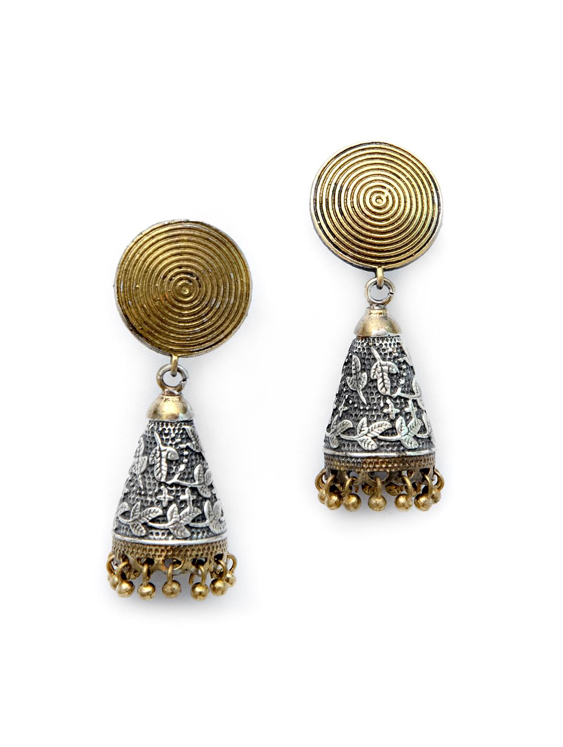 round shape dual tone brass jhumka - 19768525 - Zoom Image - 0