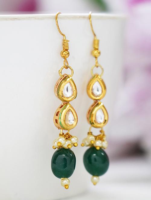 green drop pattern matte gold brass earrings - 19768530 - Standard Image - 0