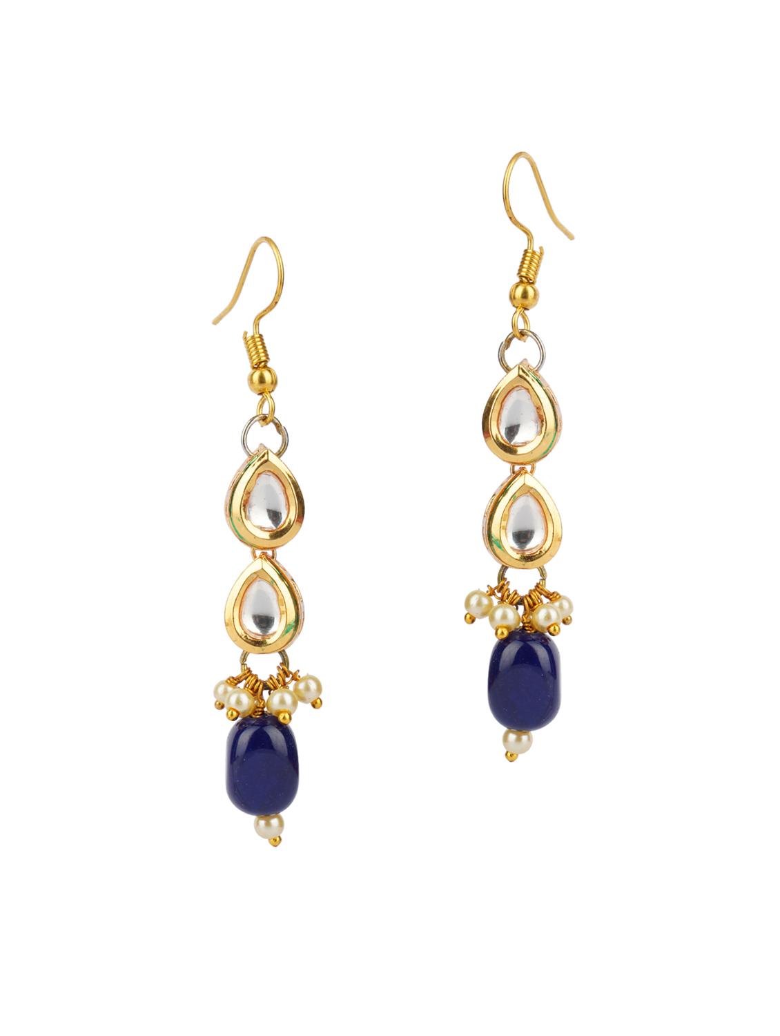 blue drop pattern gold matte gold brass earrings - 19768531 -  Standard Image - 1