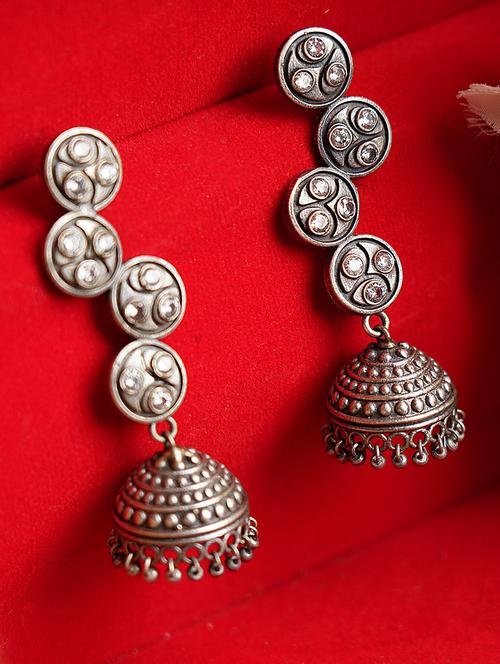 round shape pattern silver tone brass jhumka - 19768535 -  Standard Image - 0