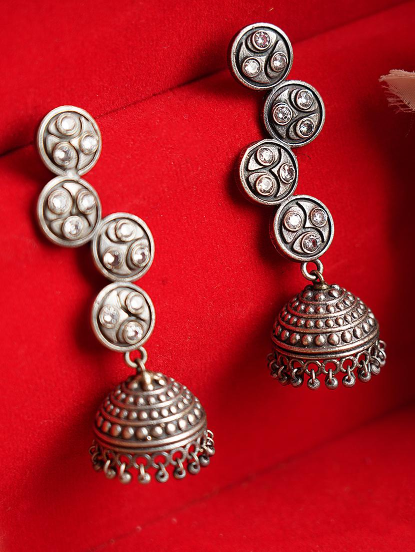round shape pattern silver tone brass jhumka - 19768535 -  Zoom Image - 0