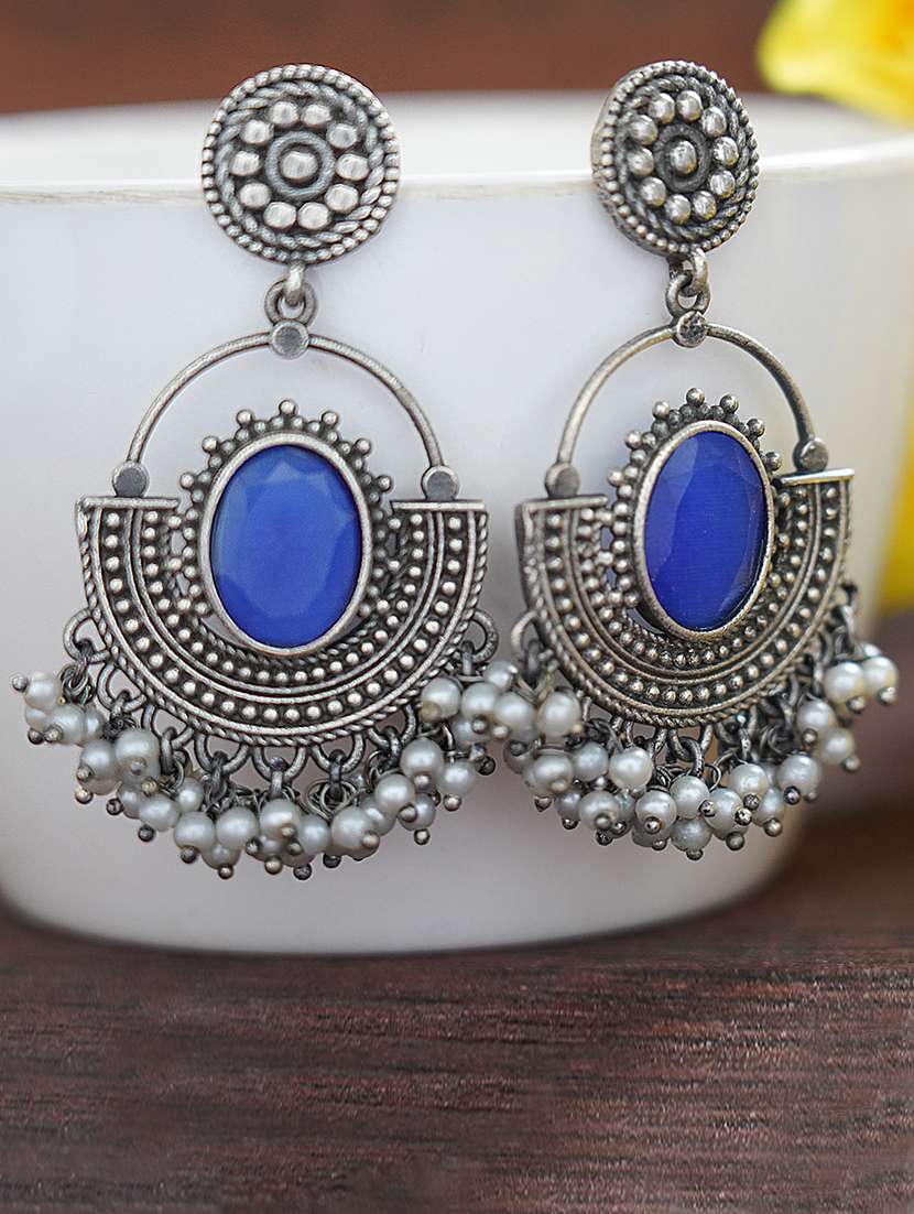 white beads style silver tone brass earrings - 19768546 - Zoom Image - 0