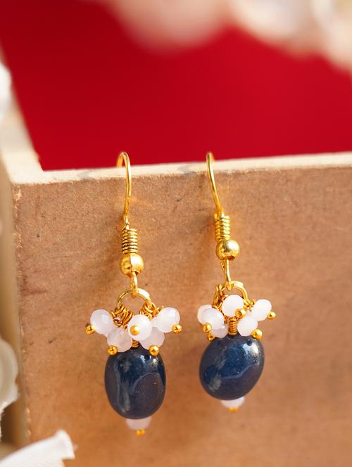 blue drop pattern gold matte gold brass earrings - 19768548 - Standard Image - 0