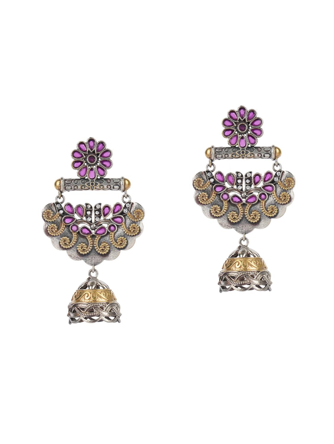 unique design dual tone brass jhumka - 19768549 - Standard Image - 1