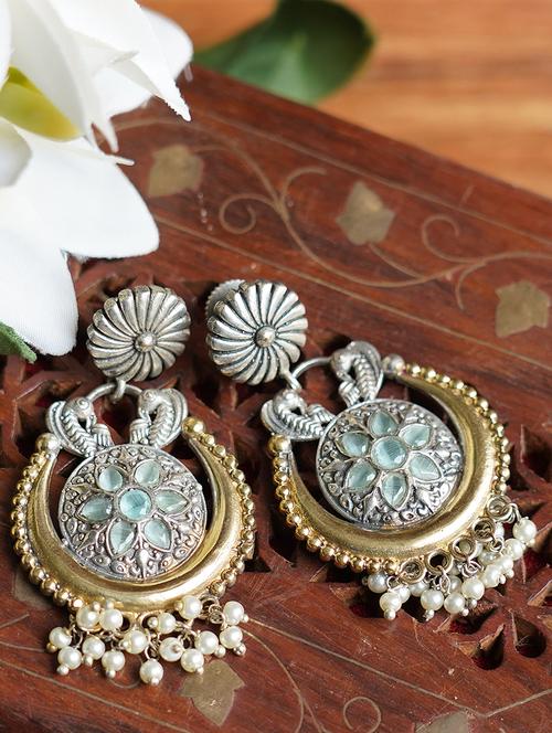 peacock white beads style dual tone brass earrings - 19768550 - Standard Image - 0