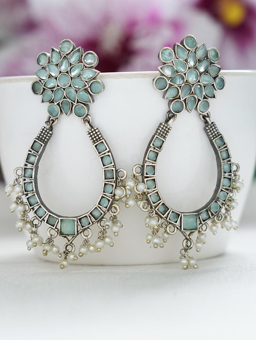 white beads pattern silver tone brass earrings - 19768553 -  Zoom Image - 0