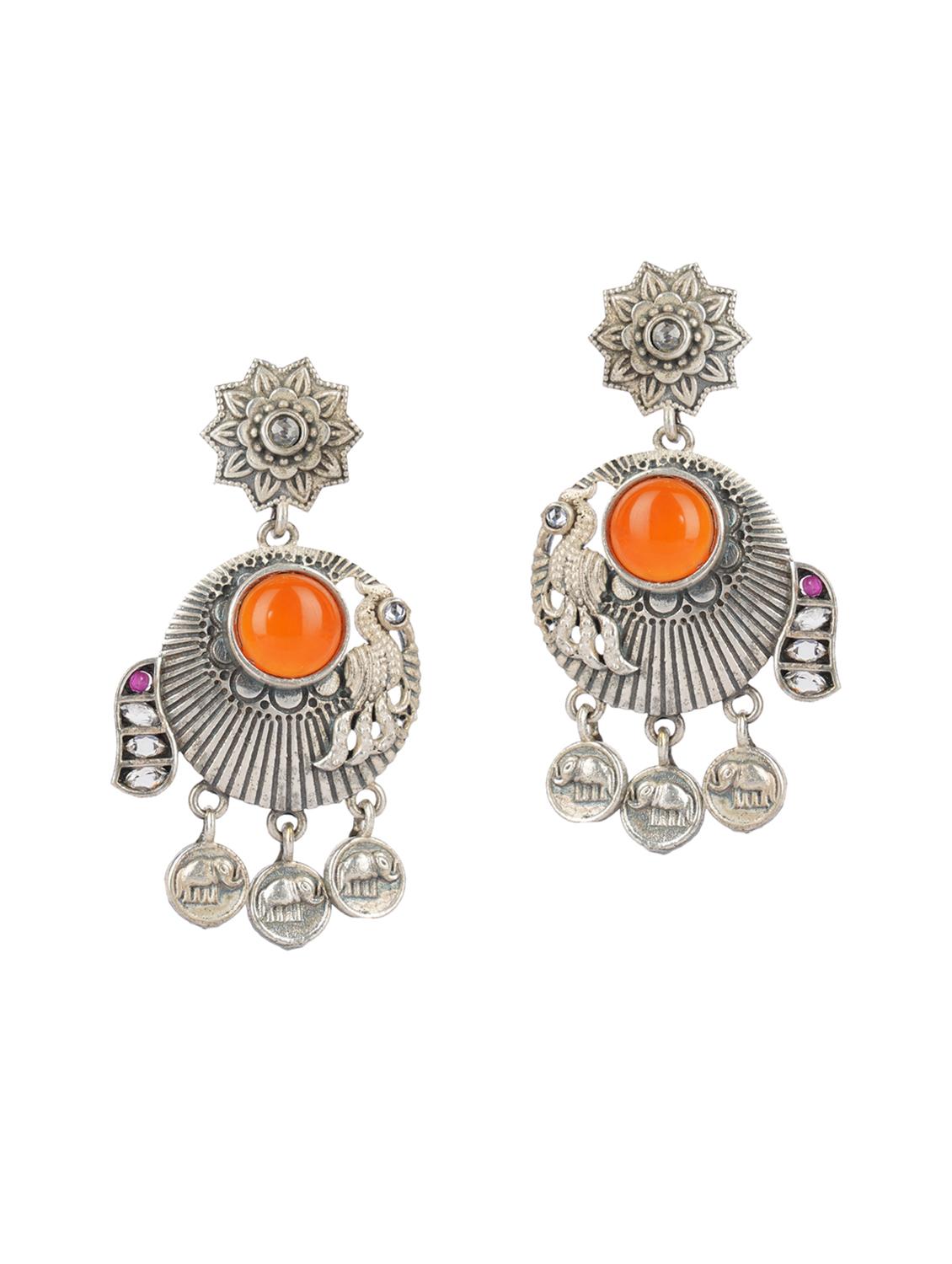 elephant style pattern handcrafted silver tone brass earrings - 19768557 -  Standard Image - 1