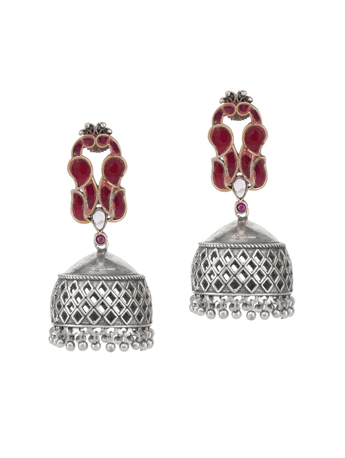 silver tone brass jhumka - 19768558 -  Standard Image - 1