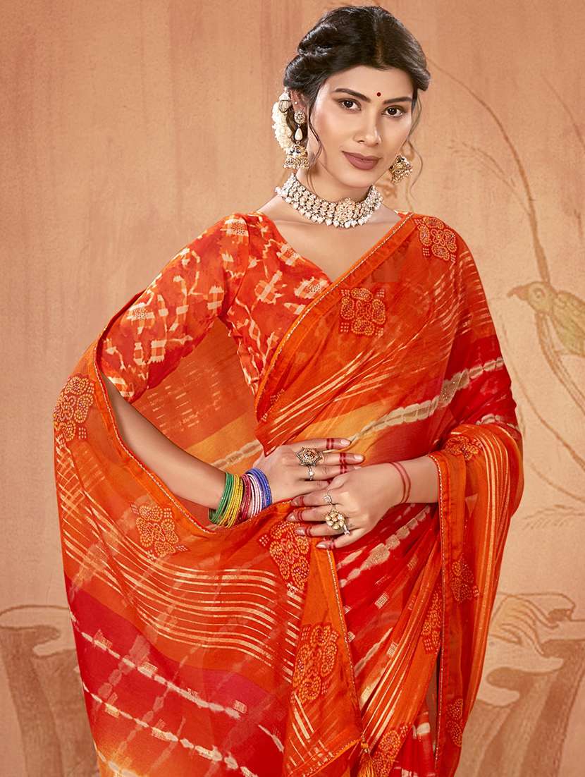 orange printed saree with blouse - 19771187 -  Standard Image - 1