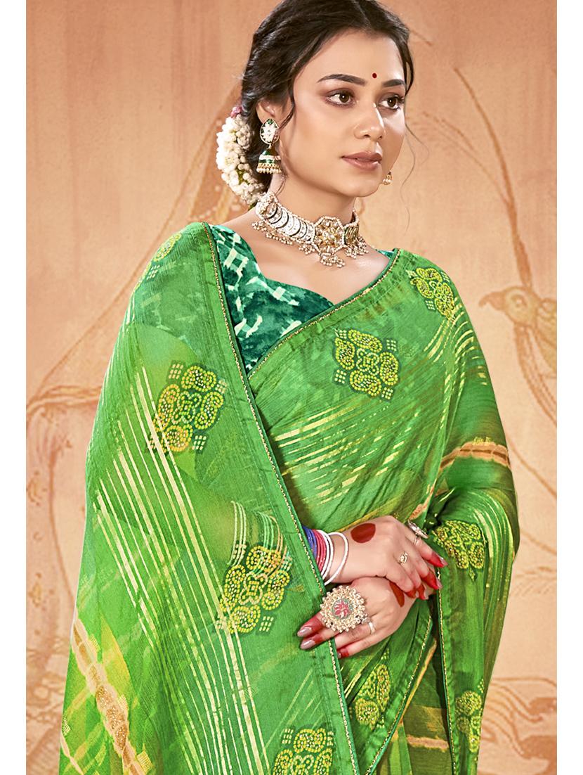 green printed saree with blouse - 19771191 - Standard Image - 1