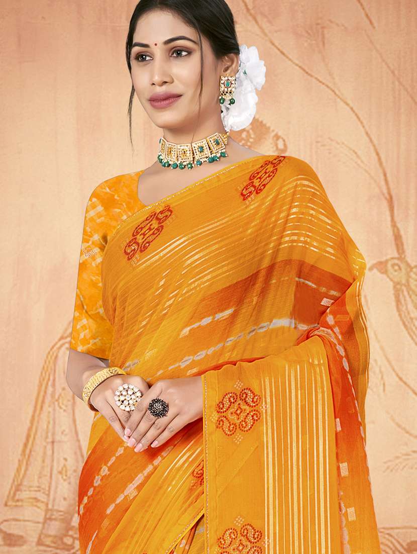 yellow printed saree with blouse - 19771193 -  Standard Image - 1